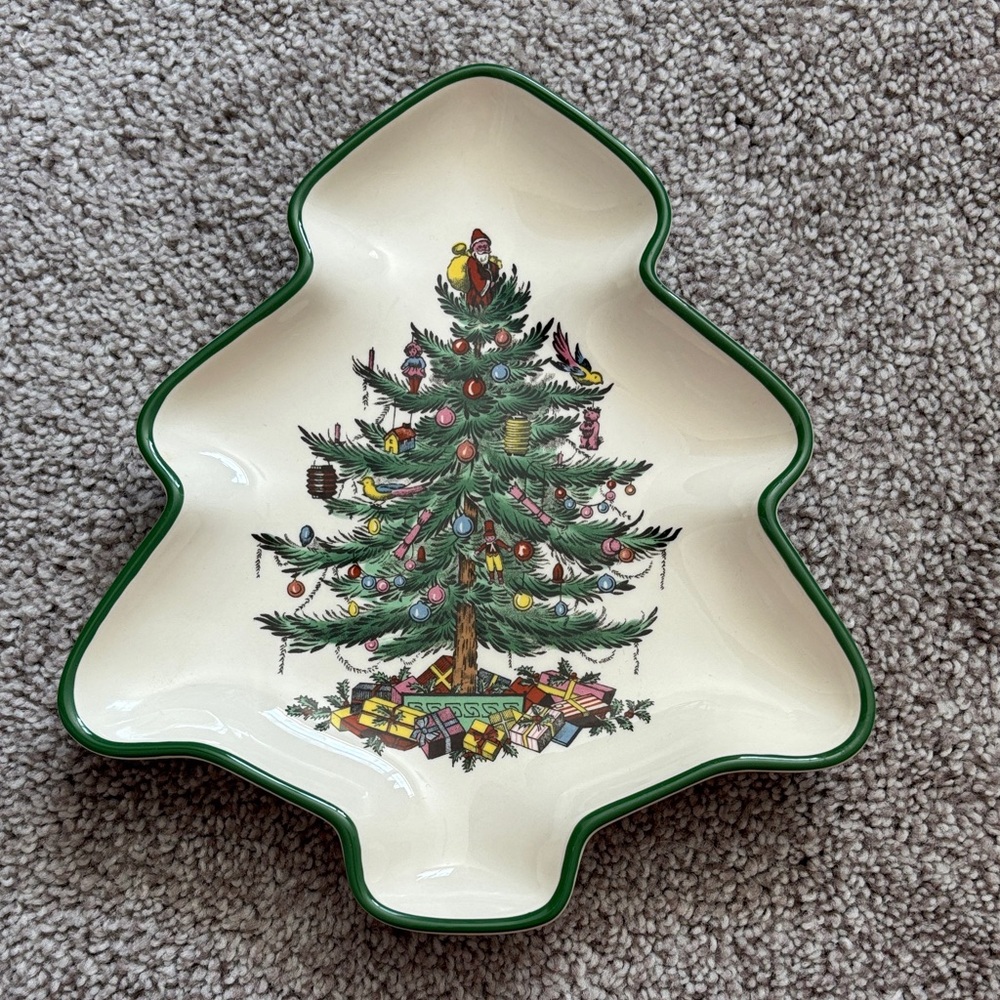 Spode Green and Cream Christmas Tree Dish